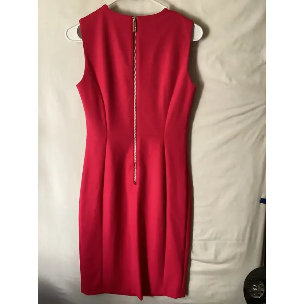 1131 Calvin Klein Sleeveless Sheath Dress Jewel Neck Knee Length Pink Size 4